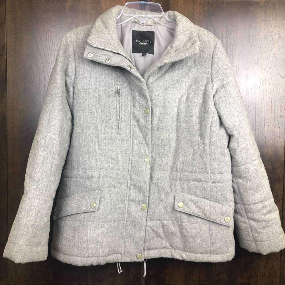 Talbots Gray Wool Puffer Jacket Women's Size Medium Petite